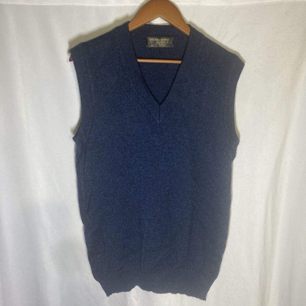 ARTE INKA-BERFASS blue black marled v-neck sleeveless Alpaca sweater vest 40"